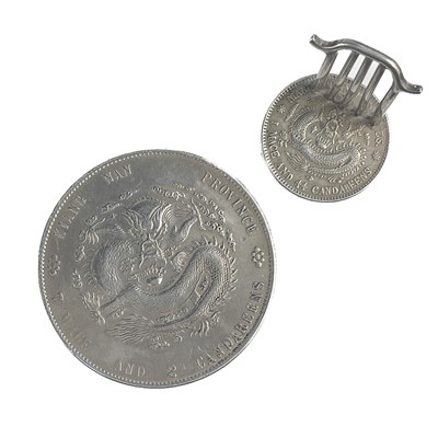 Lot 332 - A Chinese silver miniature table and chair.