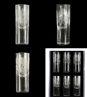 Lot 802 - A set of six Russian imperial cylindrical vodka glasses.