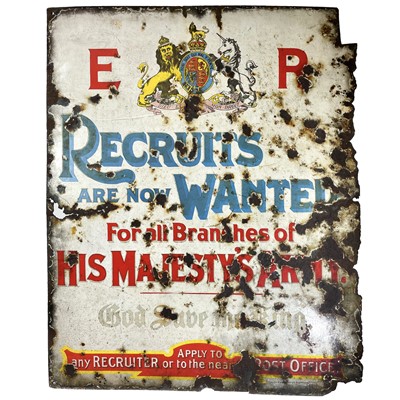 Lot 11 - An Edwardian enamel Army recruits sign.