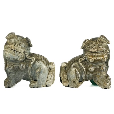 Lot 340 - Two Chinese carved soapstone models of dogs of fo, mid 20th century.