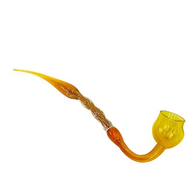 Lot 920 - A Victorian Nailsea type amber glass pipe.