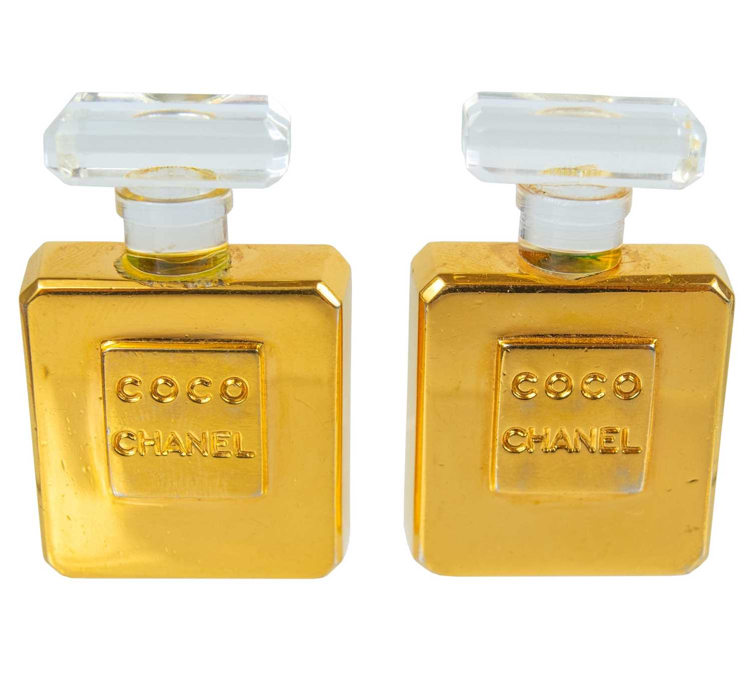 Lot 573 - A rare pair of Chanel 1980's Coco Chanel perfume bottle earrings.