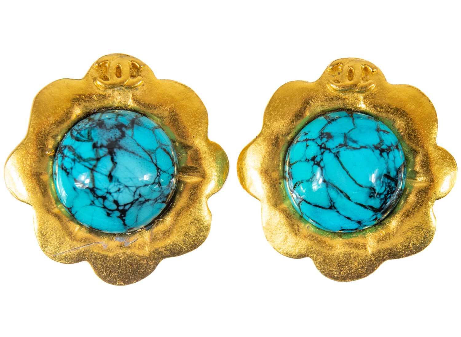 Lot 125 - A Chanel pair of turquoise set clip earrings.