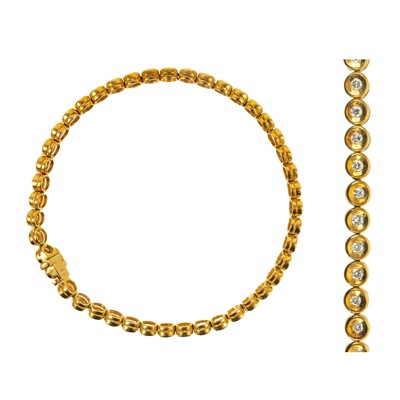 Lot 106 - An attractive modern 18ct gold diamond set tennis bracelet.