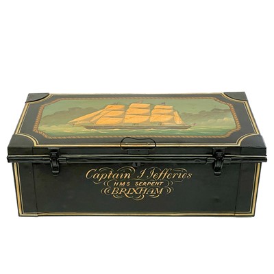 Lot 504 - An early 20th century painted metal trunk.