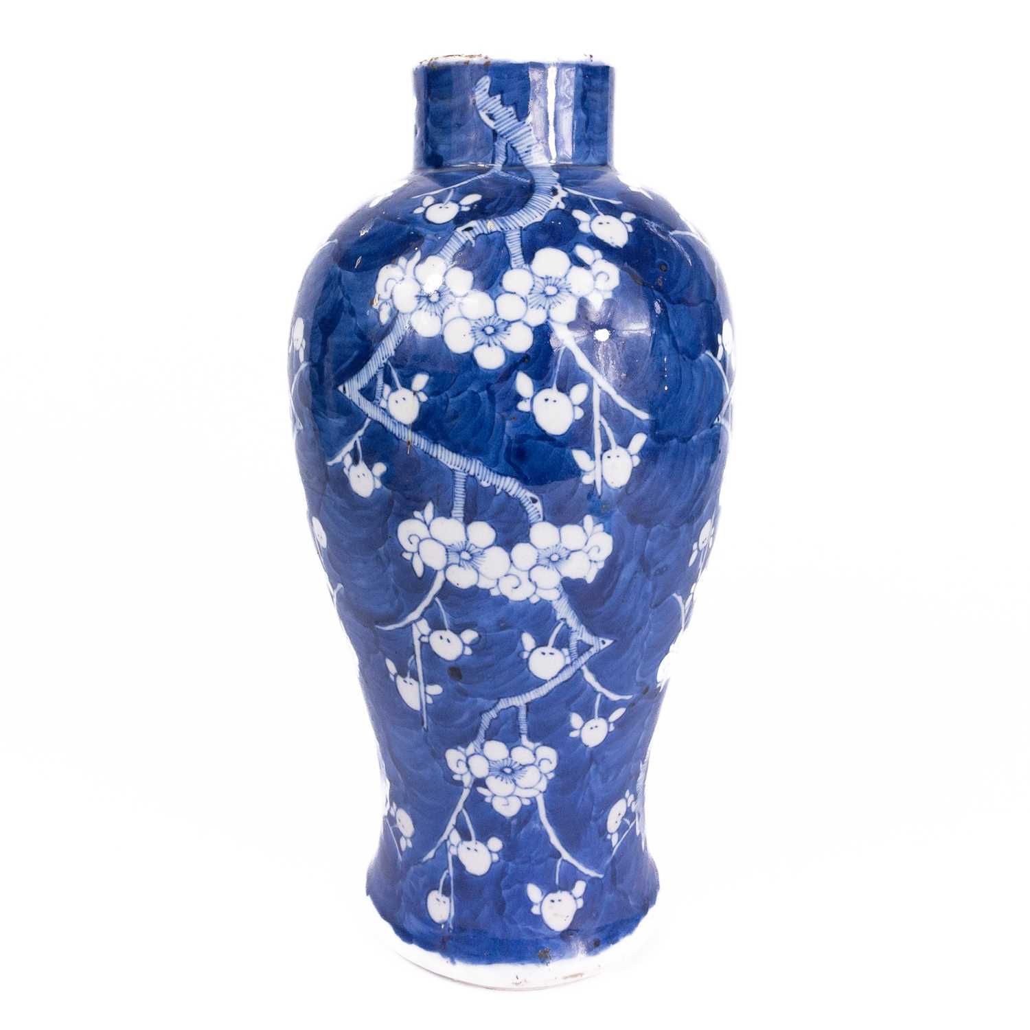 Lot 356 - A Chinese prunus pattern blue and white porcelain vase, late 19th century.