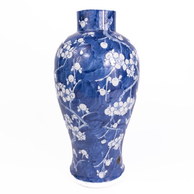 Lot 356 - A Chinese prunus pattern blue and white porcelain vase, late 19th century.