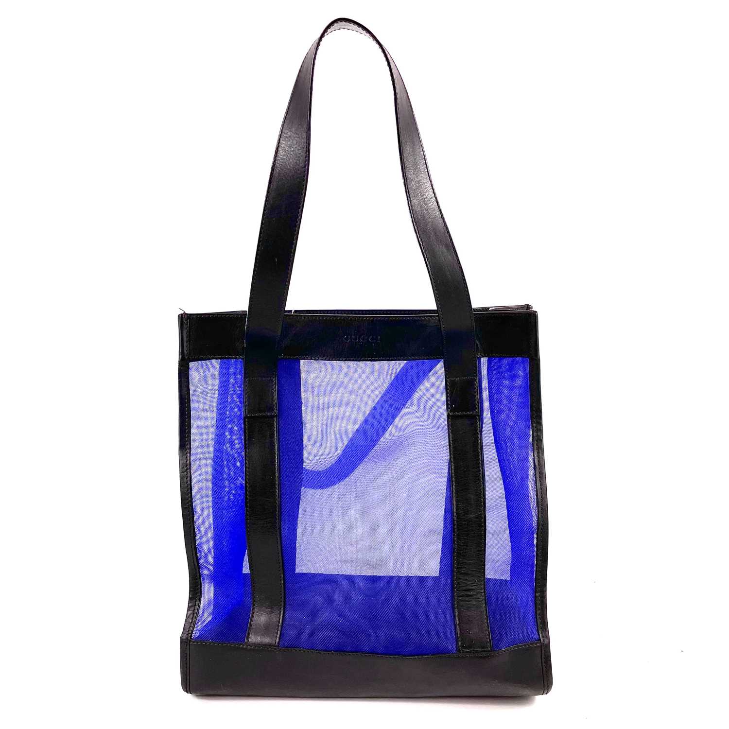 Lot 390 - A Gucci black leather and blue mesh shopper