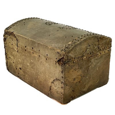 Lot 12 - A studded hide and leather small dome top trunk by J Evans, Bristol.