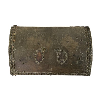 Lot 12 - A studded hide and leather small dome top trunk by J Evans, Bristol.