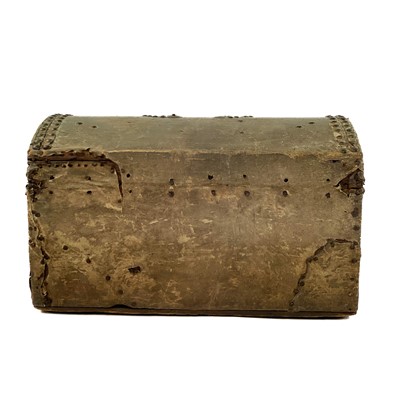 Lot 12 - A studded hide and leather small dome top trunk by J Evans, Bristol.