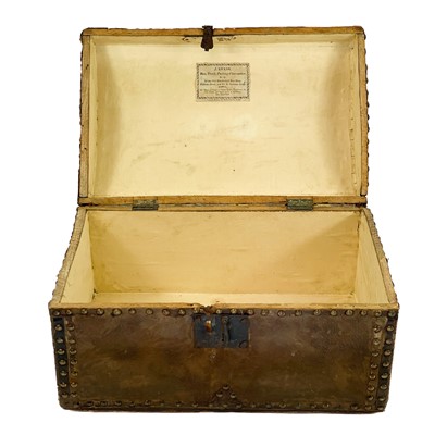 Lot 12 - A studded hide and leather small dome top trunk by J Evans, Bristol.