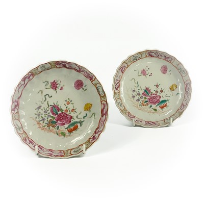 Lot 377 - A pair of Chinese famille rose fluted porcelain dishes, 18th century.