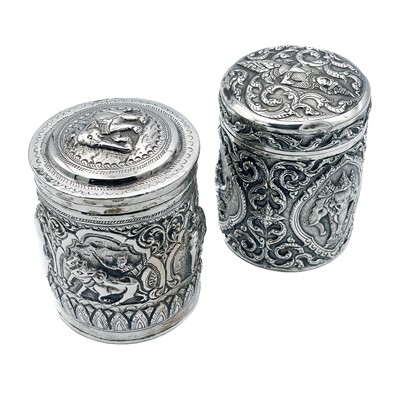 Lot 42 - Two South East Asian silver canisters, late 19th century.