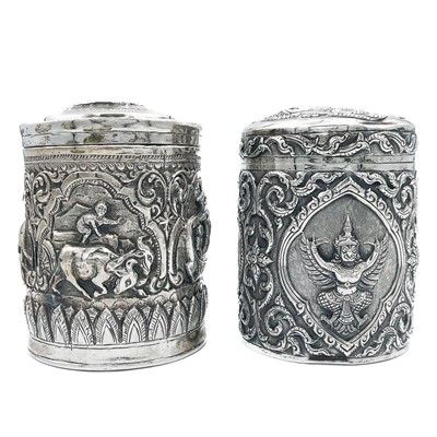 Lot 42 - Two South East Asian silver canisters, late 19th century.