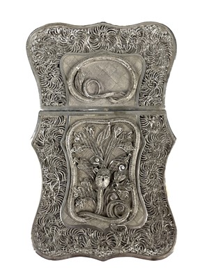 Lot 383 - A Chinese silver filigree card case, 19th century.