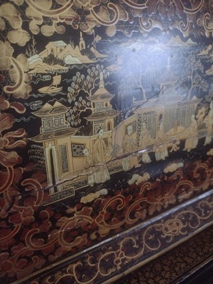 Lot 533 - A large Chinese export lacquer tea caddy with pewter liner, 19th century.