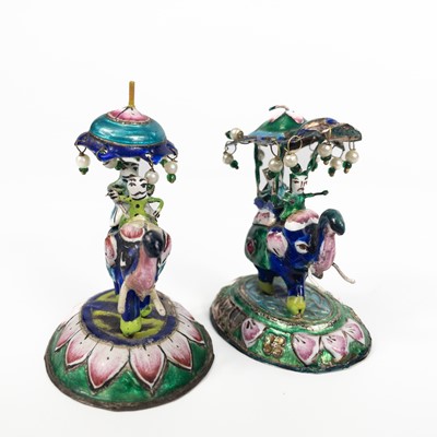 Lot 47 - Four Indian silver and polychrome enamel chess pieces, early-mid 20th century