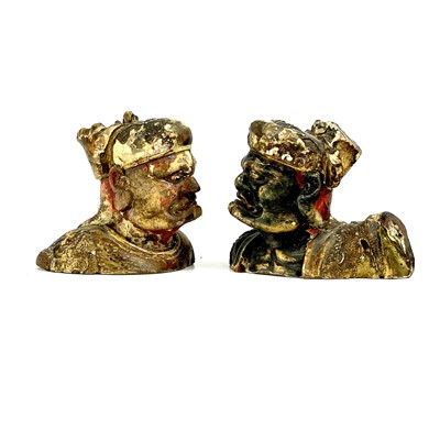 Lot 48 - Two Burmese carved wood heads, 19th century.