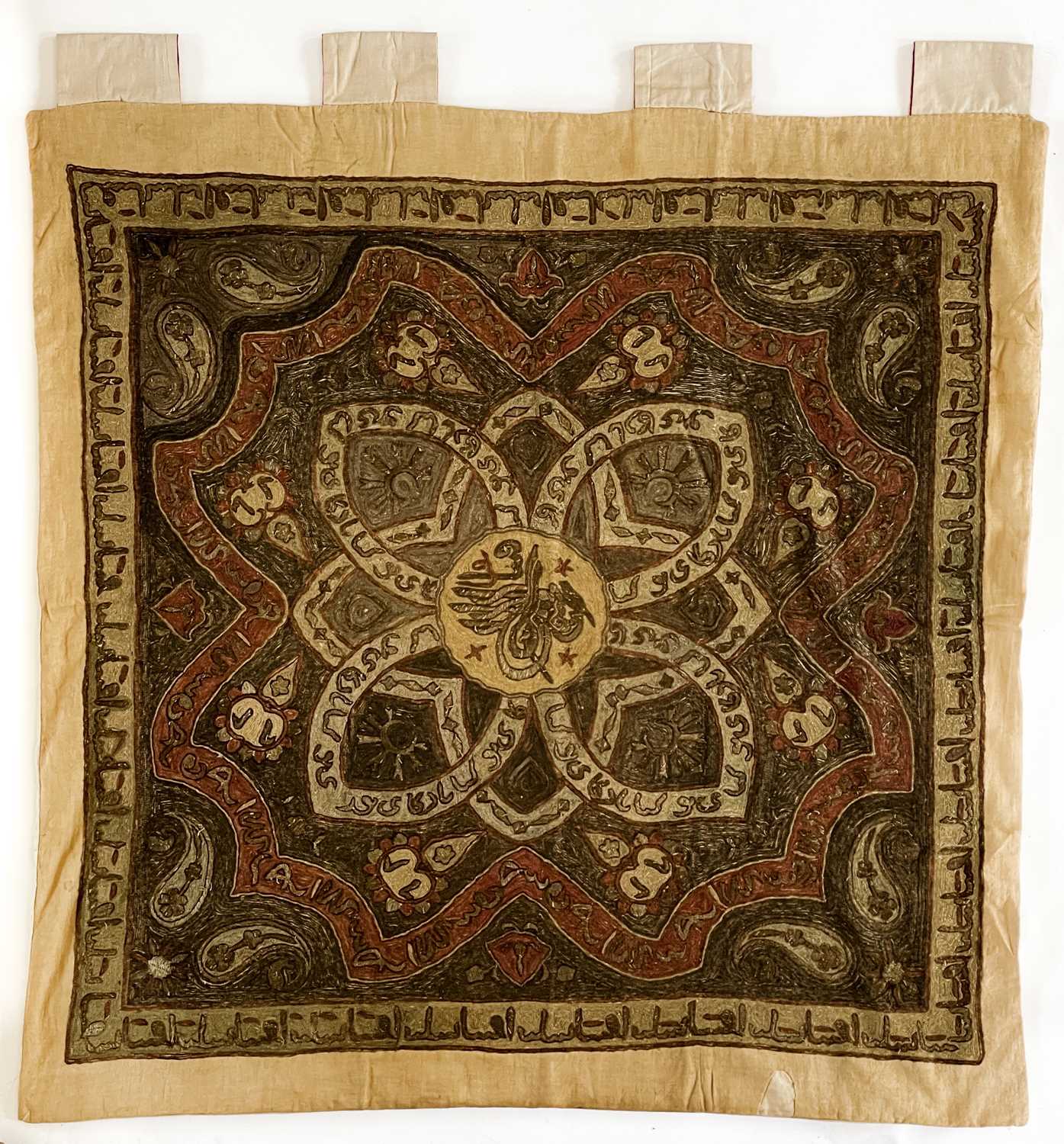 Lot 53 - An Ottoman embroidered metal thread panel,