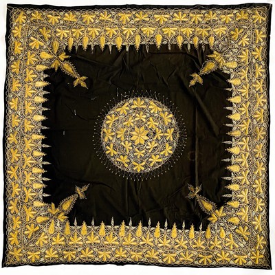 Lot 51 - An Ottoman gold metal thread embroidered panel, 19th century.