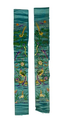 Lot 388 - A pair of Chinese silk embroidered sleeve bands, 19th century.