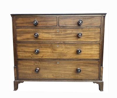 Lot 1938 - A George IV mahogany chest of two short and three long drawers.