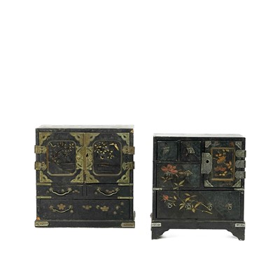 Lot 398 - Two Japanese black lacquer table cabinets, circa 1900.