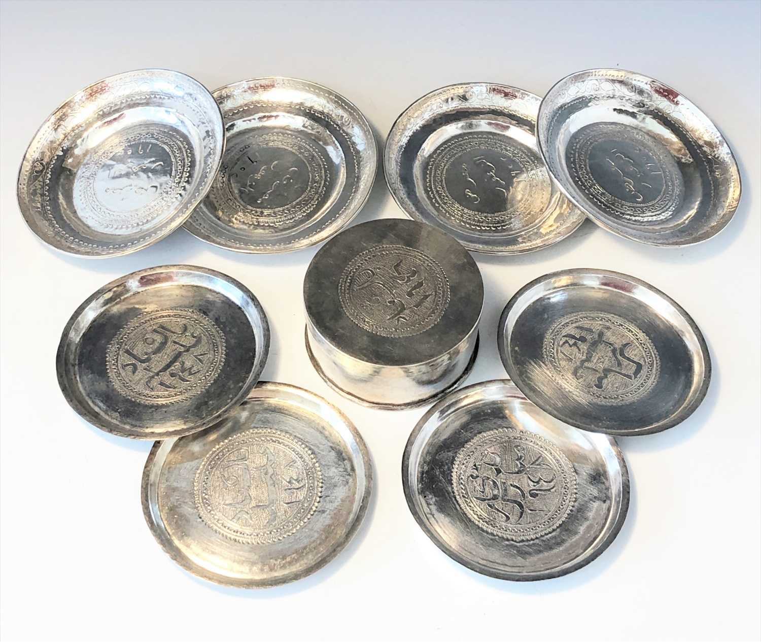 Lot 2034 - An Eastern silver cylindrical box with...