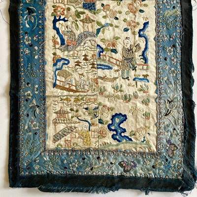 Lot 65 - A Chinese silk embroidered panel, circa 1900.