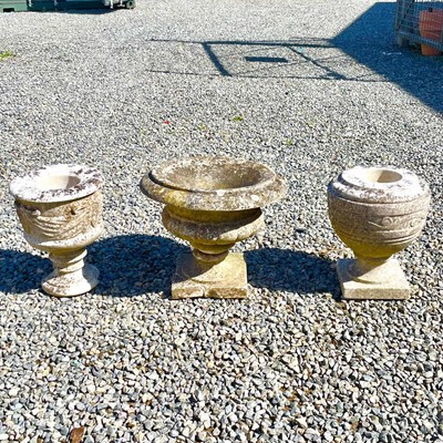 Lot 620 - A carved white marble garden urn on a pedestal base on a square base.