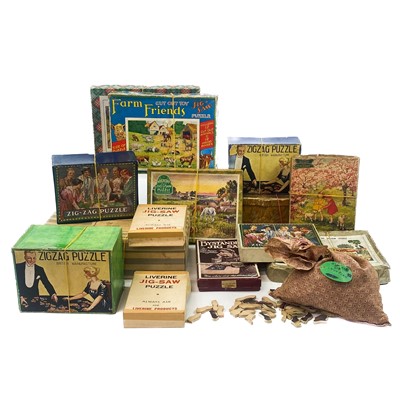 Lot 798 - Boxed Wooden Jigsaws Including Zig-Zag, Victory, Zag-Zaw, Bairnsfather etc. (x15)