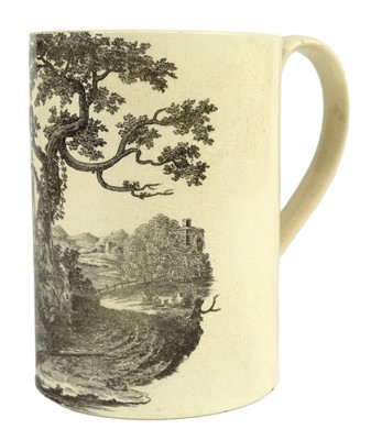 Lot 35 - A Liverpool creamware cylindrical quart mug