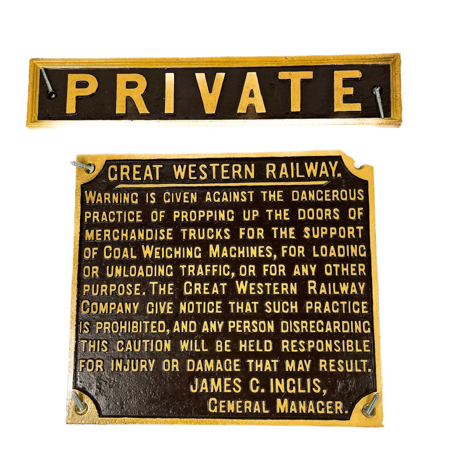 Lot 622 - Great Western Railway Cast Iron Signs (x2).