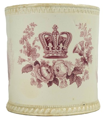 Lot 38 - A pink printed Coronation mug