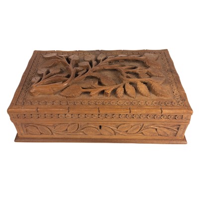 Lot 56 - An Indian carved wood cigar box, circa 1920's.