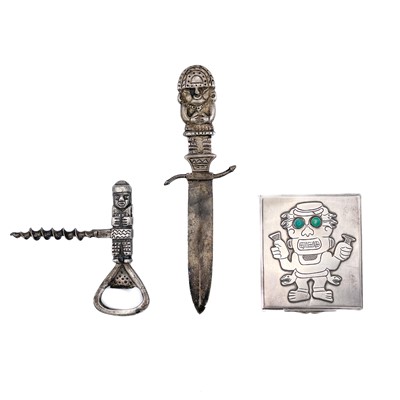 Lot 33 - A Peruvian 925 silver letter opener, corkscrew and compact.