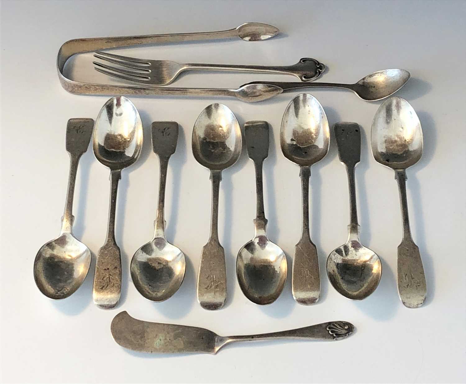 Lot 2046 - A set of eight Exeter silver early Victorian...