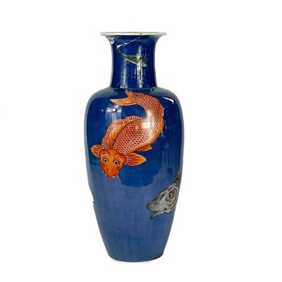 Lot 446 - A Chinese blue ground porcelain vase, 19th century.