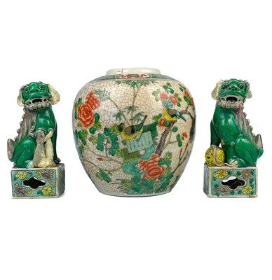 Lot 451 - A Chinese famille verte crackle glaze ginger jar.