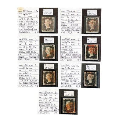 Lot 547 - Great Britain 1d Black Four Margin Used Different Plates (x7).