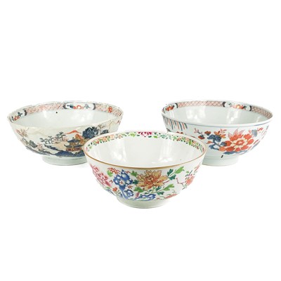 Lot 453 - Three Chinese porcelain bowls, 18th century.