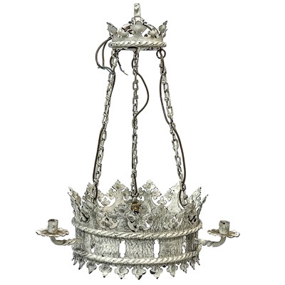 Lot 127 - A white painted wrought iron crown electrolier.