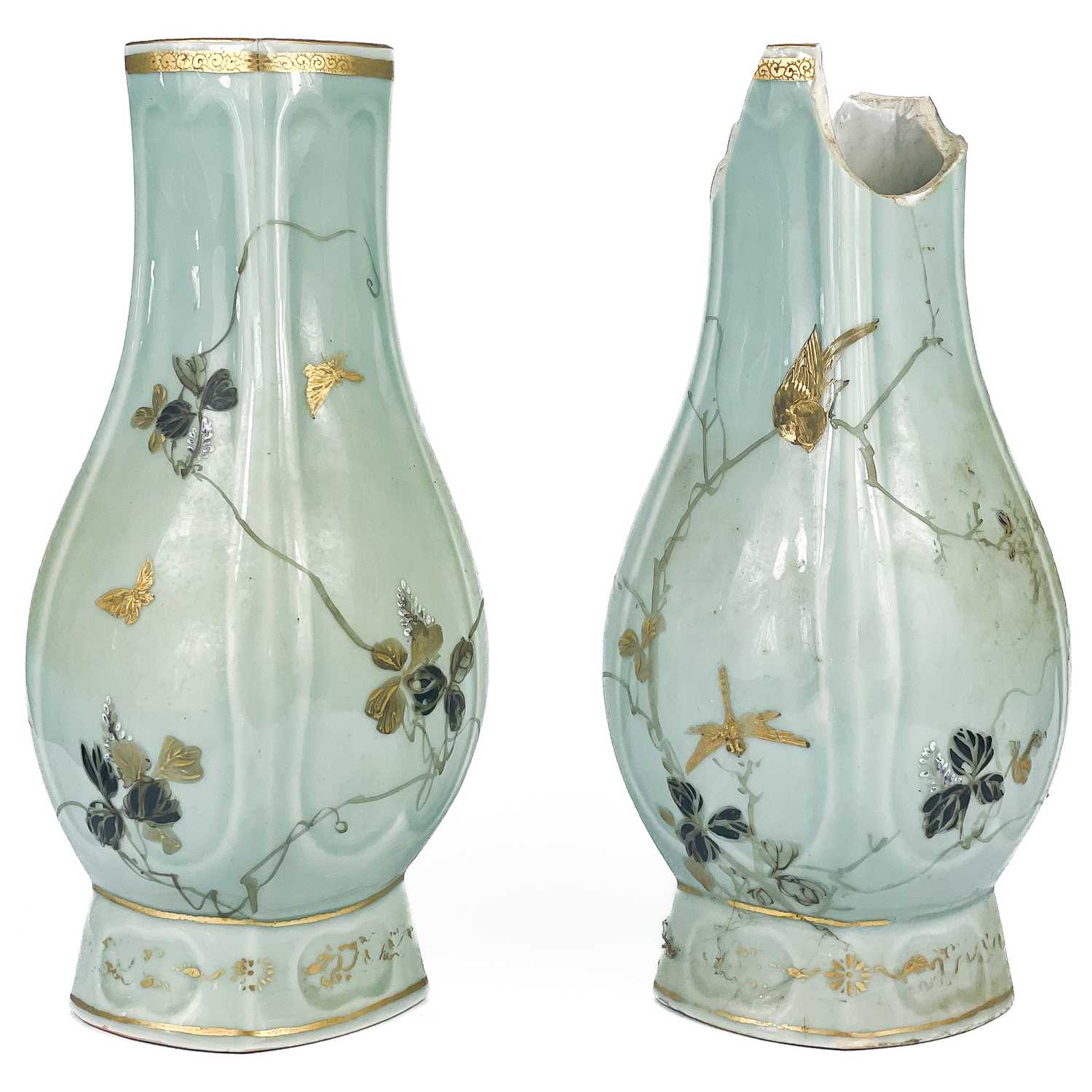 Lot 532 - A pair of Japanese celadon vases, Meiji period.