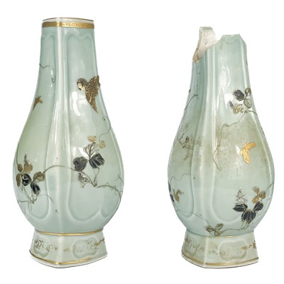 Lot 532 - A pair of Japanese celadon vases, Meiji period.