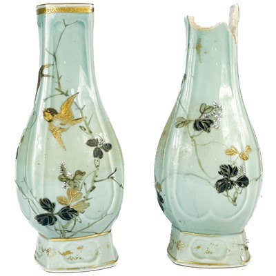 Lot 532 - A pair of Japanese celadon vases, Meiji period.