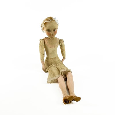 Lot 840 - Pressed Felt Painted Face Doll with Porcelain Legs/Hands.