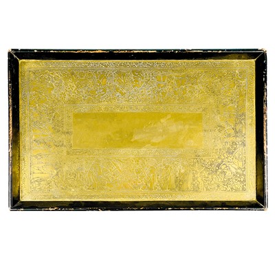 Lot 538 - A Chinese brass and wood rectangular tray, early-mid 20th century