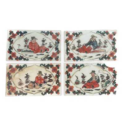 Lot 541 - Four Chinese rectangular painted glass panels.