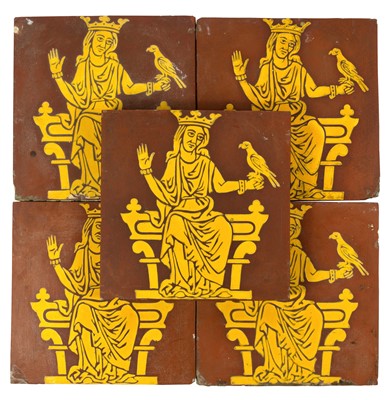 Lot 244 - Pugin, Encaustic tiles, Queen Eleanor with a parrot